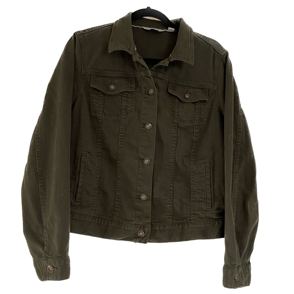 L.L. Bean Luxe Dark Green Denim Jean Jacket, Women’s Medium